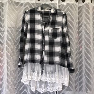 Altr’d State Button Down Flannel with Lace Detail